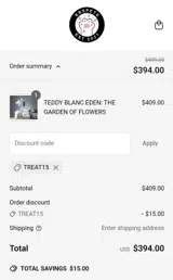 Treat15 coupon verification screenshot