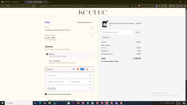 KC Chic Designs checkout page showing KC Chic Designs promo code box | Screenshot taken by SimplyCodes community member on Sep 4, 2025