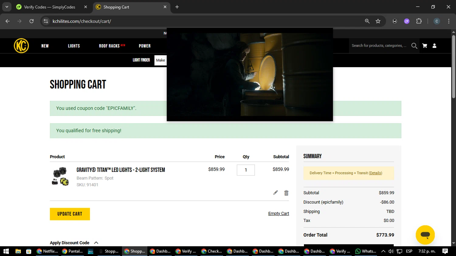 KC Hilites discount code screenshot showing code EPICFAMILY applied at KC Hilites checkout page. Uploaded by SimplyCodes community member Nata_Montana on Aug 26, 2025