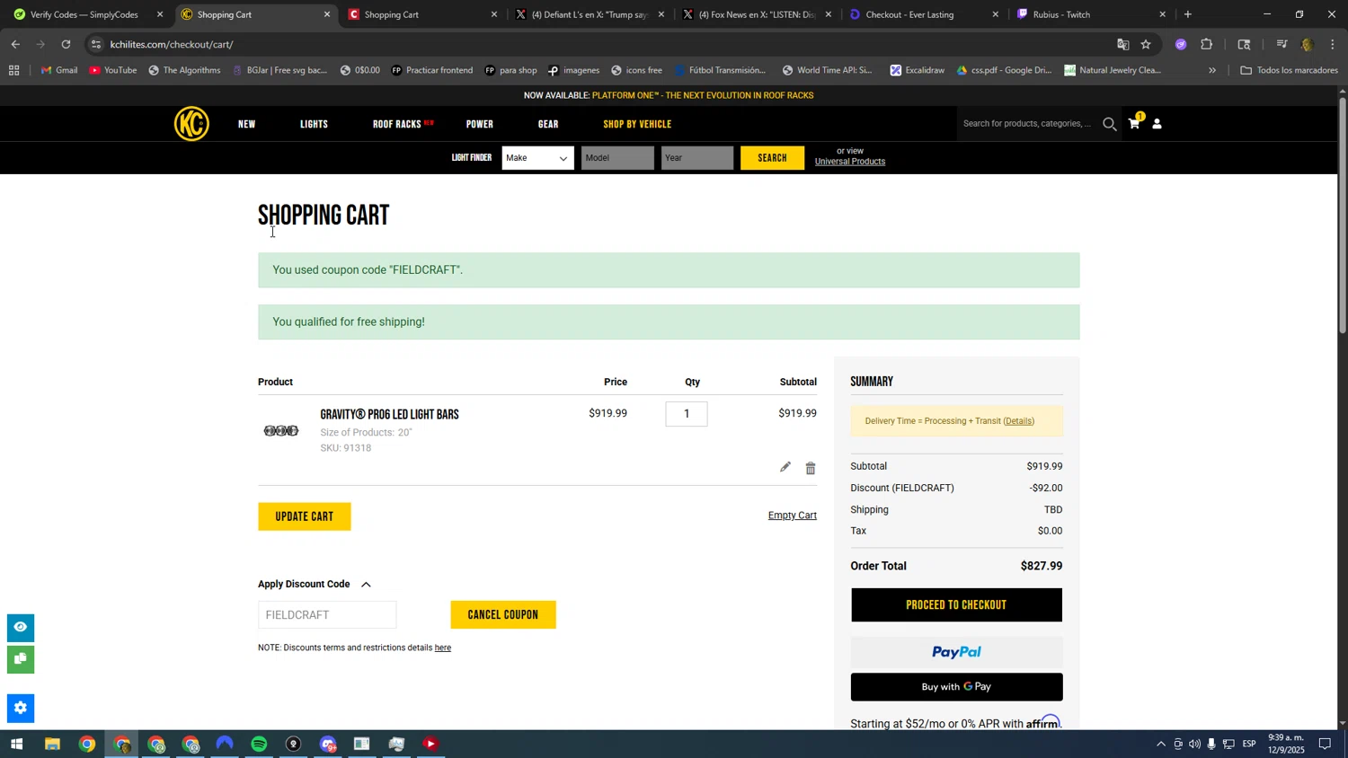 KC Hilites checkout page showing KC Hilites discount code box | Screenshot taken by SimplyCodes community member on Sep 12, 2025