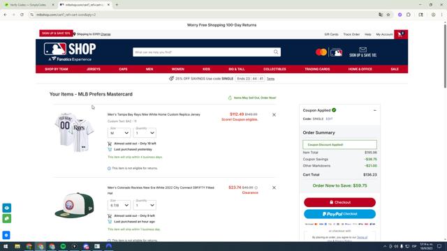 Kansas City Royals checkout page showing Kansas City Royals coupon code box | Screenshot taken by SimplyCodes community member on Sep 10, 2025