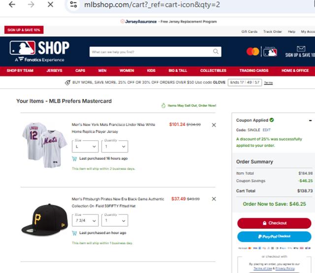 Kansas City Royals checkout page showing Kansas City Royals coupon code box | Screenshot taken by SimplyCodes community member on Sep 30, 2025
