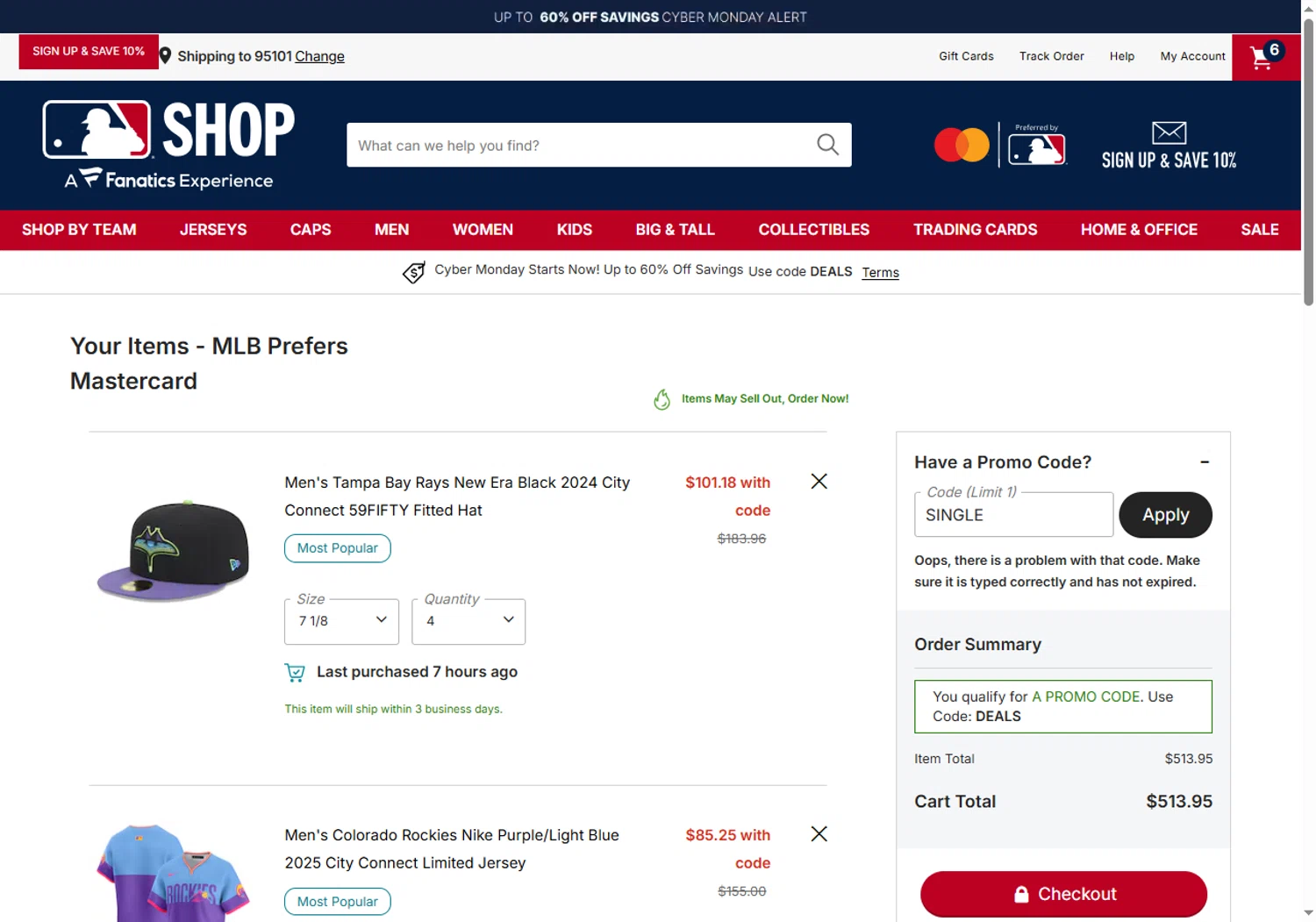 Kansas City Royals coupon code screenshot showing code single applied at Kansas City Royals checkout page. Uploaded by SimplyCodes community member PennyScholar504 on Nov 30, 2025