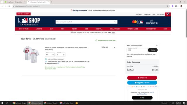 Kansas City Royals checkout page showing Kansas City Royals coupon code box | Screenshot taken by SimplyCodes community member on Sep 5, 2025