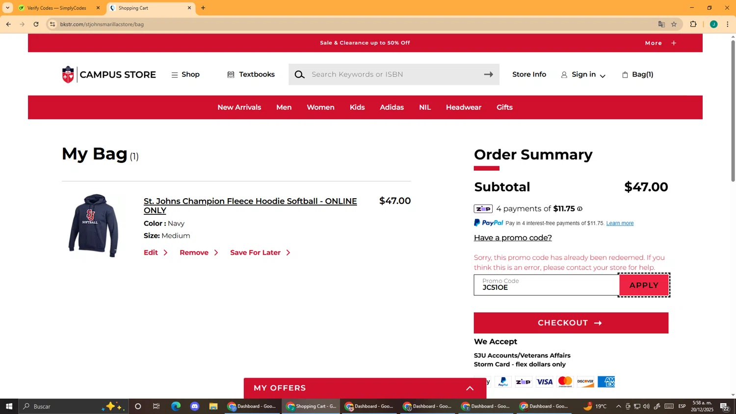 Kansas City Royals coupon code screenshot showing code 29FS applied at Kansas City Royals checkout page. Uploaded by SimplyCodes community member RoyalExpert3857 on Dec 20, 2025