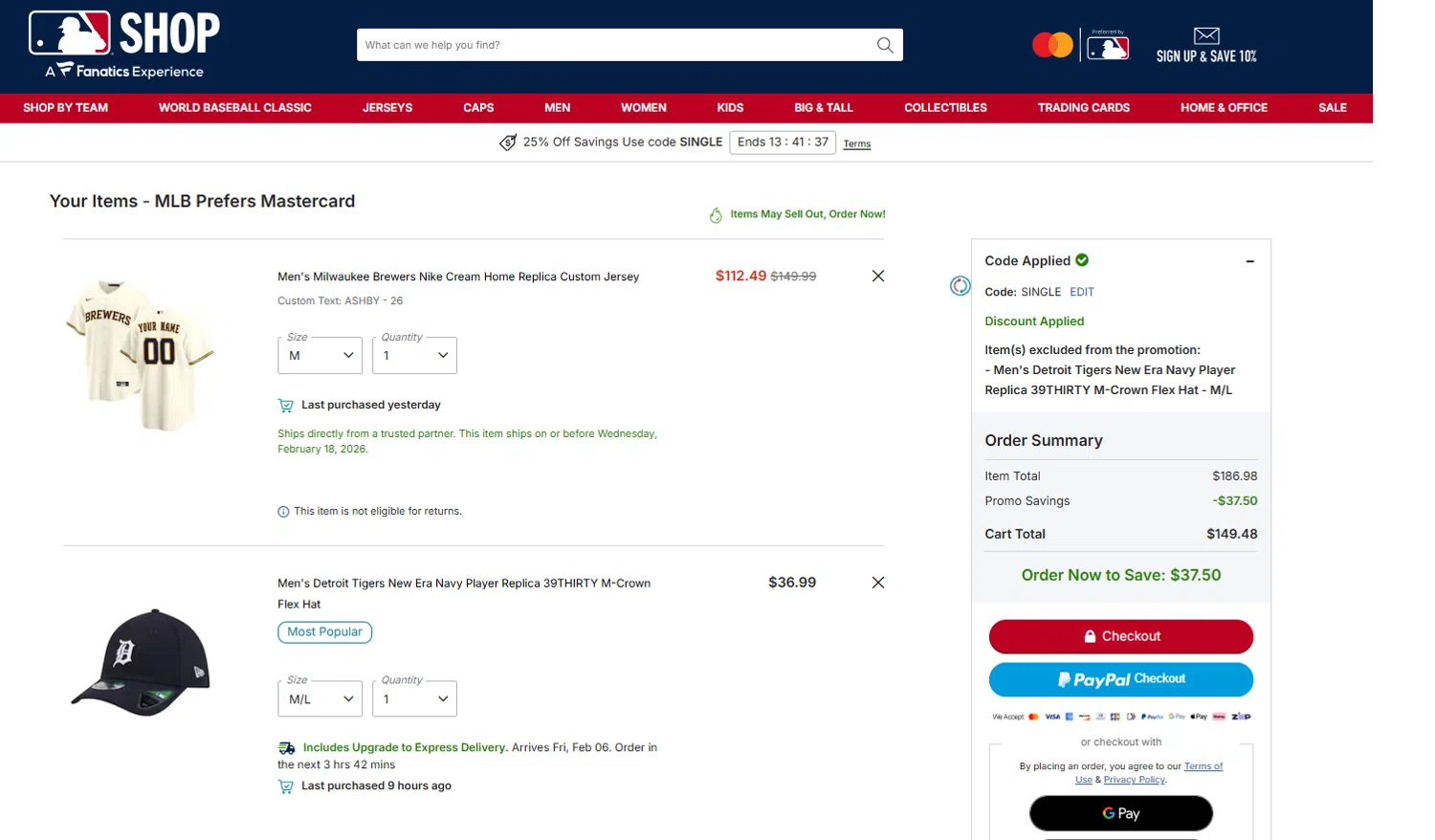 Kansas City Royals coupon code screenshot showing code SINGLE applied at Kansas City Royals checkout page. Uploaded by SimplyCodes community member Dulce__ on Feb 4, 2026