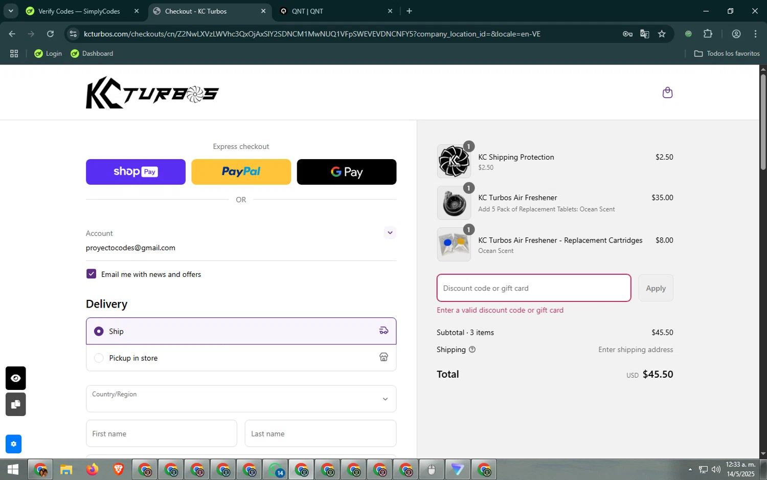 KC Turbos discount code screenshot showing code SLOW6BLOW applied at KC Turbos checkout page. Uploaded by SimplyCodes community member dsf9999 on May 14, 2025