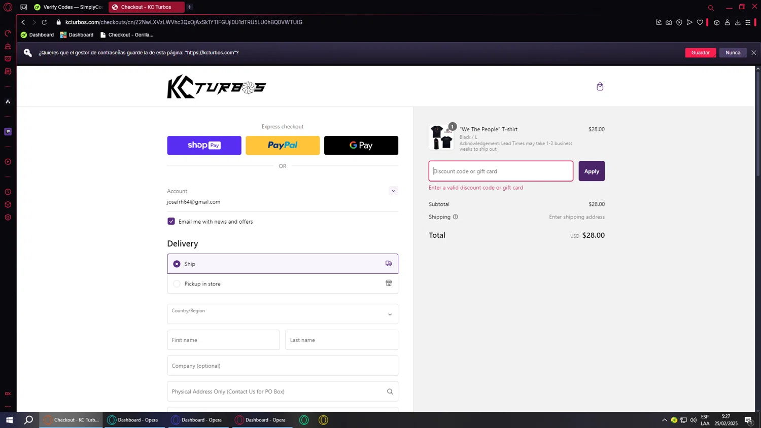 KC Turbos discount code screenshot showing code 1776to2023 applied at KC Turbos checkout page. Uploaded by SimplyCodes community member MoneyMonarch9272 on Feb 25, 2025