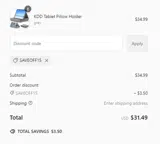 SAVEOFF15 coupon verification screenshot