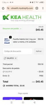 QUIT10 coupon verification screenshot