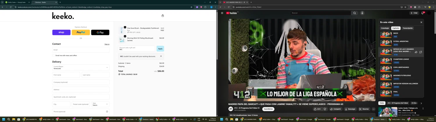 Keeko Oral Care promo code screenshot showing code MIC applied at Keeko Oral Care checkout page. Uploaded by SimplyCodes community member BargainGuardian280 on Oct 28, 2025