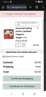 Keene Garlic coupon verification screenshot