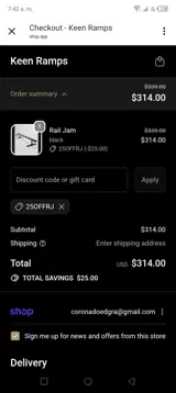 25OFFRJ coupon verification screenshot
