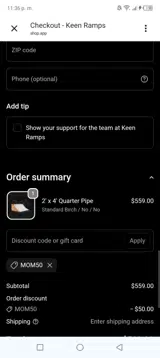 Mom50 coupon verification screenshot