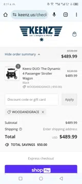 WOODANDGRACE coupon verification screenshot