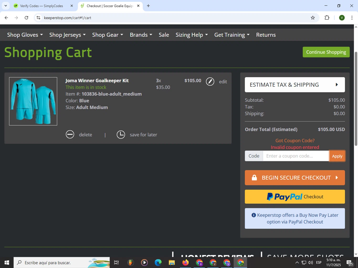 Keeperstop promo code screenshot showing code usa25 applied at Keeperstop checkout page. Uploaded by SimplyCodes community member PrimeWizard4168 on Jul 11, 2025