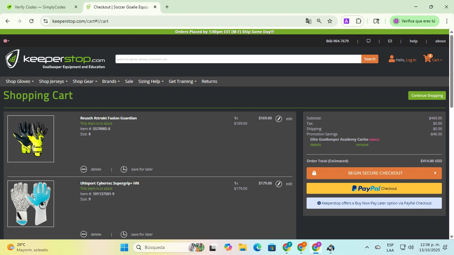 Keeperstop promo code screenshot showing code EGKA25 applied at Keeperstop checkout page. Uploaded by SimplyCodes community member jesusalvarez1 on Oct 13, 2025