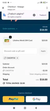 CWOFF50 coupon verification screenshot