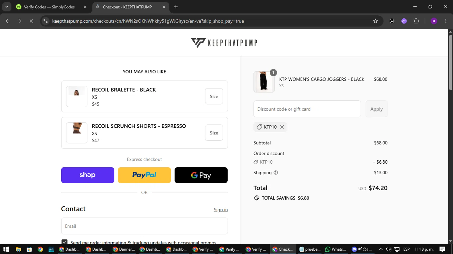 Keepthatpump discount code screenshot showing code KTP10 applied at Keepthatpump checkout page. Uploaded by SimplyCodes community member CoinElite8997 on Sep 12, 2025