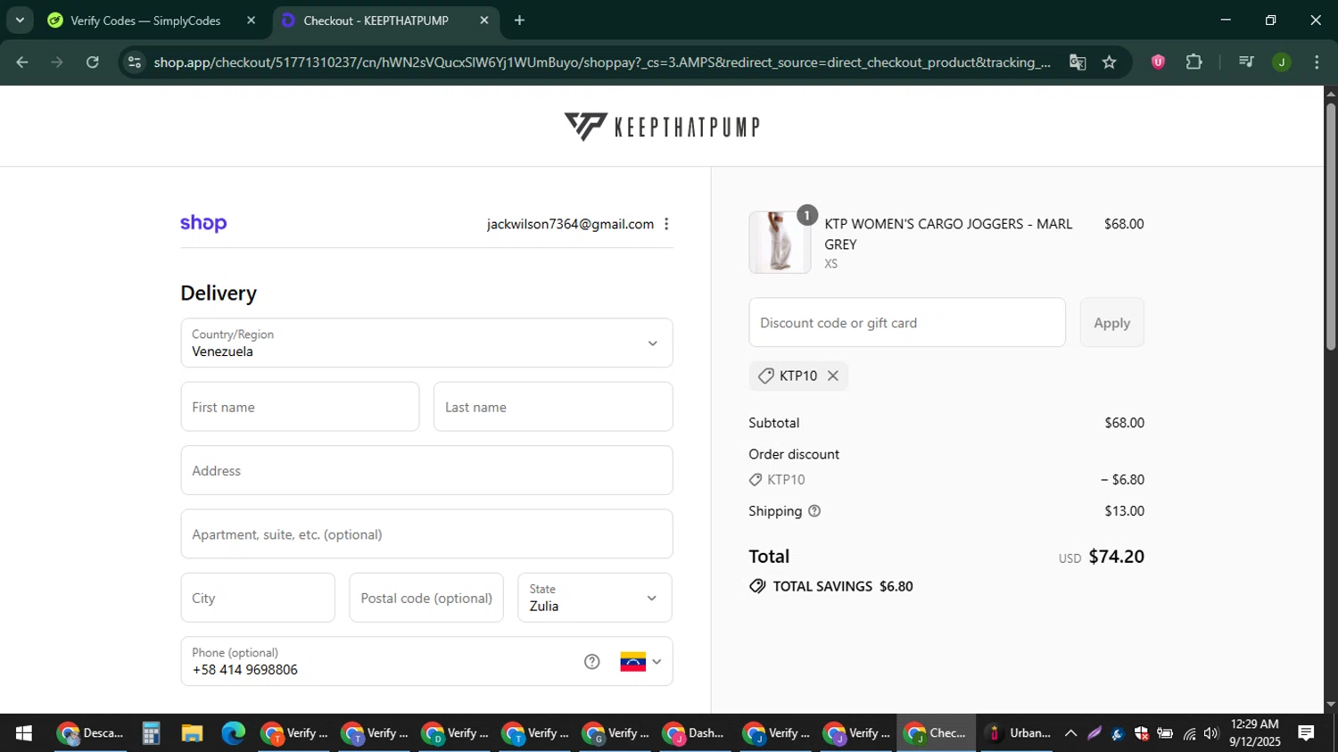 Keepthatpump discount code screenshot showing code KTP10 applied at Keepthatpump checkout page. Uploaded by SimplyCodes community member ShieldFinder369 on Sep 12, 2025