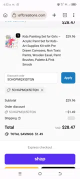5CHGPMQX5DTQN coupon verification screenshot