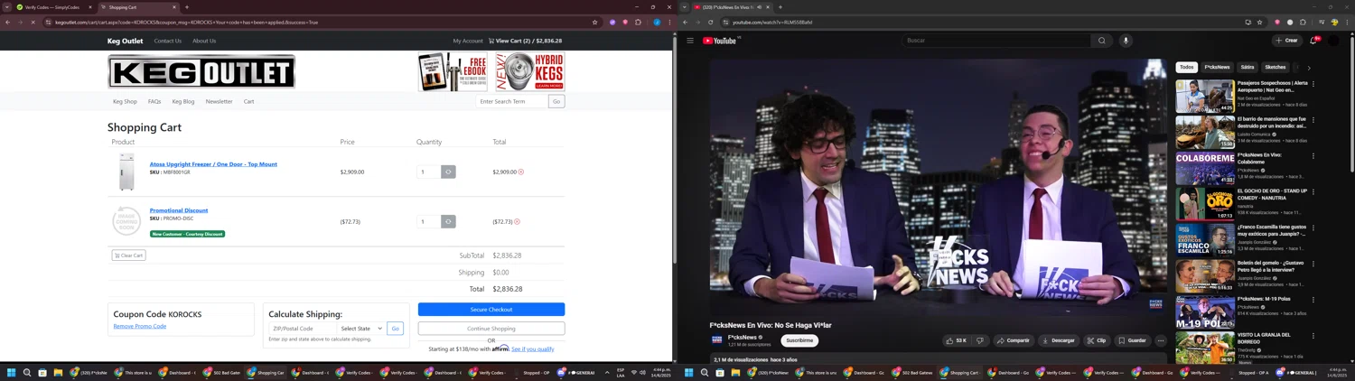 Keg Outlet coupon code screenshot showing code KOROCKS applied at Keg Outlet checkout page. Uploaded by SimplyCodes community member BargainGuardian280 on Jun 14, 2025