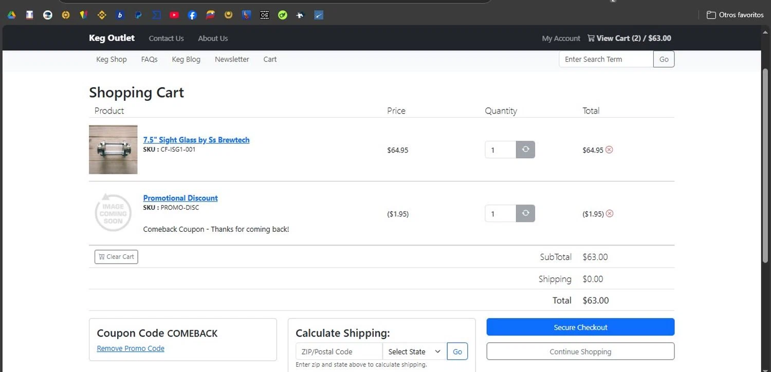 Keg Outlet coupon code screenshot showing code COMEBACK applied at Keg Outlet checkout page. Uploaded by SimplyCodes community member ROCKSORD on Jan 16, 2025