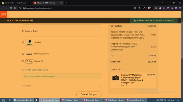 KEH Camera checkout page showing KEH Camera discount code box | Screenshot taken by SimplyCodes community member on Dec 9, 2024