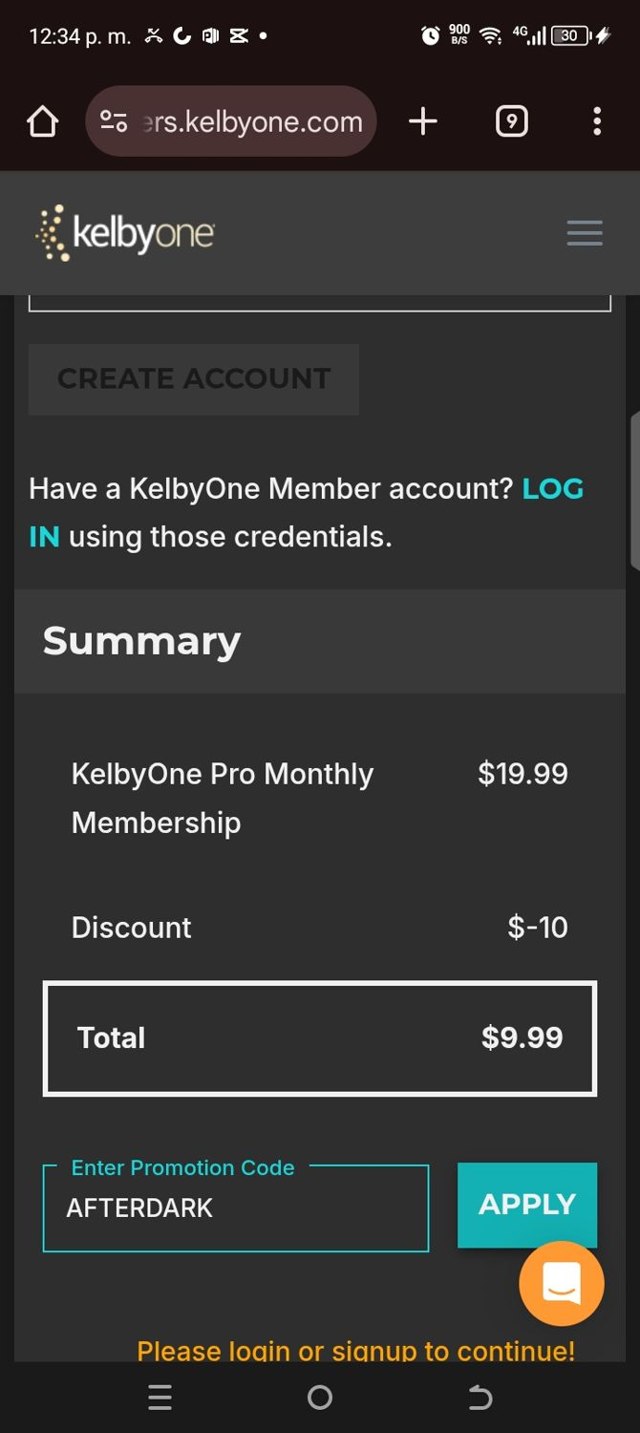 KelbyOne checkout page showing KelbyOne promo code box | Screenshot taken by SimplyCodes community member on Jul 19, 2025