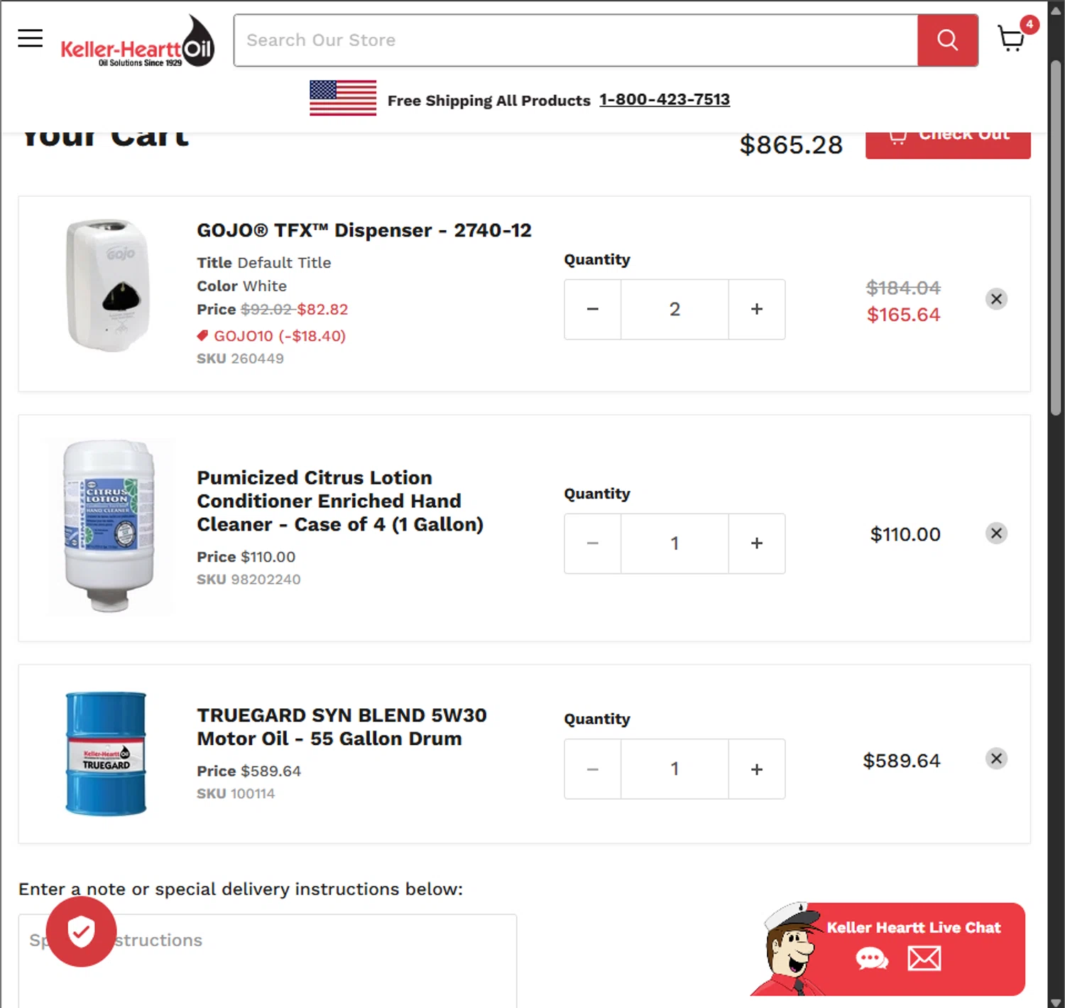 Keller-Heartt promo code screenshot showing code GOJO10 applied at Keller-Heartt checkout page. Uploaded by SimplyCodes community member PillarsofCreation on Nov 4, 2025