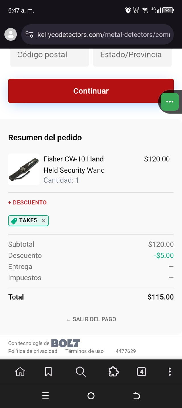 Kellyco Metal Detectors checkout page showing Kellyco Metal Detectors coupon code box | Screenshot taken by SimplyCodes community member on Apr 21, 2025