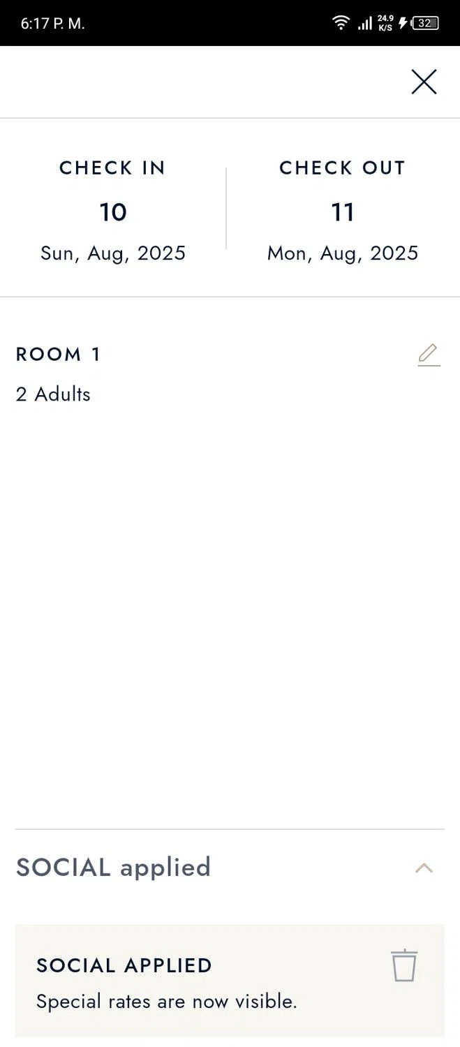Kempinski Hotels and Resorts promo code screenshot showing code SOCIAL applied at Kempinski Hotels and Resorts checkout page. Uploaded by SimplyCodes community member MightyOwl7578 on Aug 9, 2025