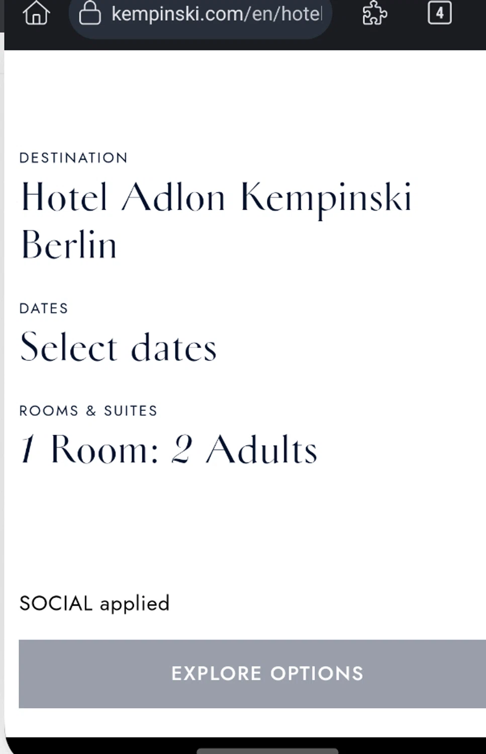 Kempinski Hotels and Resorts promo code screenshot showing code SOCIAL applied at Kempinski Hotels and Resorts checkout page. Uploaded by SimplyCodes community member nerimarsantaella on Jul 23, 2025