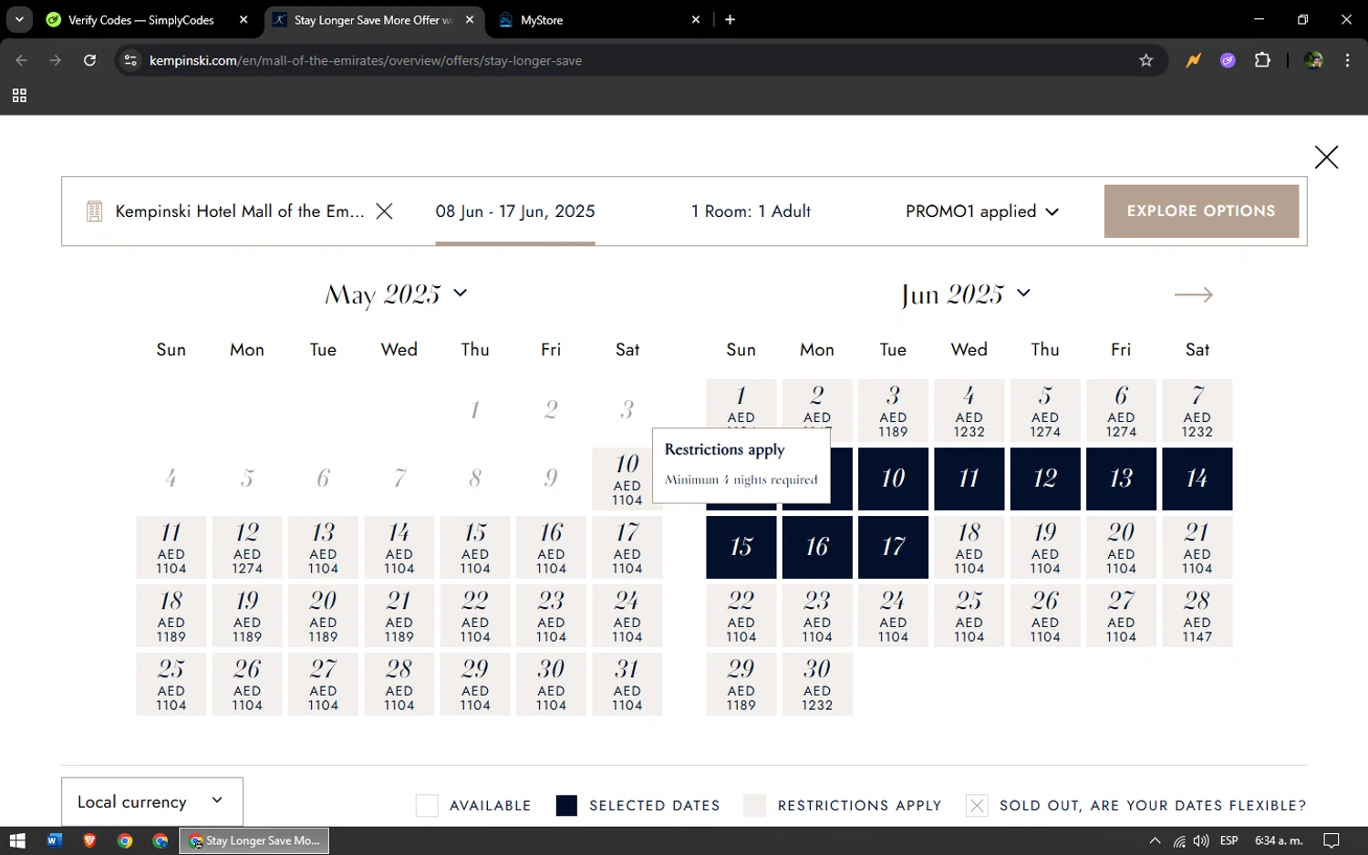 Kempinski Hotels and Resorts promo code screenshot showing code PROMO1 applied at Kempinski Hotels and Resorts checkout page. Uploaded by SimplyCodes community member yonaiker on May 10, 2025
