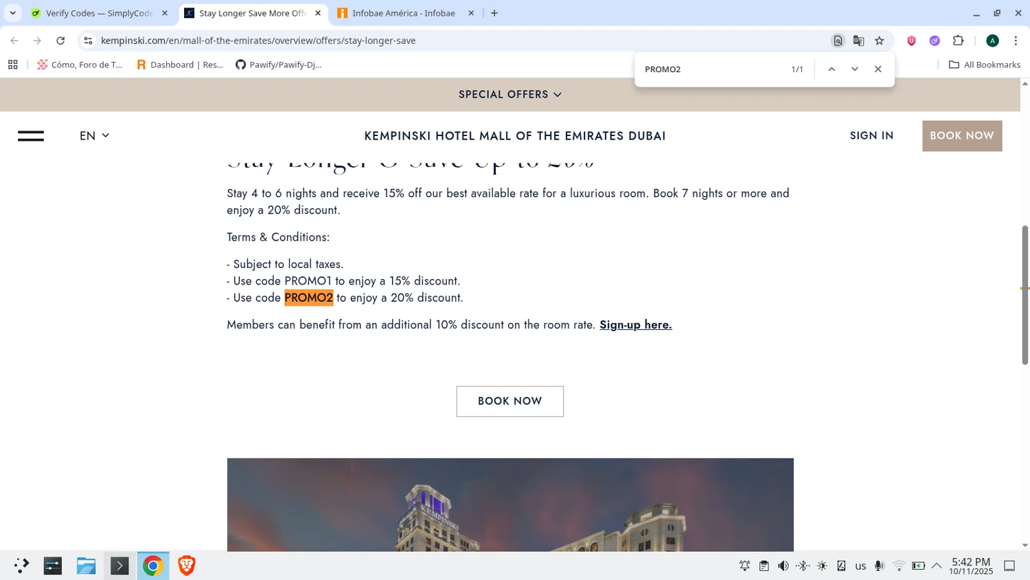 Kempinski Hotels and Resorts promo code screenshot showing code PROMO2 applied at Kempinski Hotels and Resorts checkout page. Uploaded by SimplyCodes community member admeneses on Nov 10, 2025
