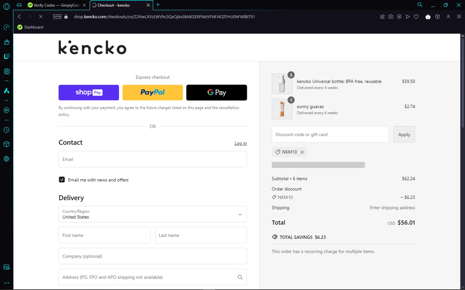 where to use Kencko promo code box