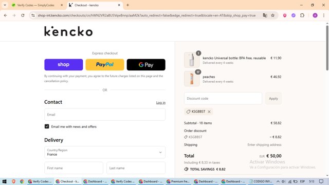 Kencko checkout page showing Kencko discount code box | Screenshot taken by SimplyCodes community member on Sep 2, 2025