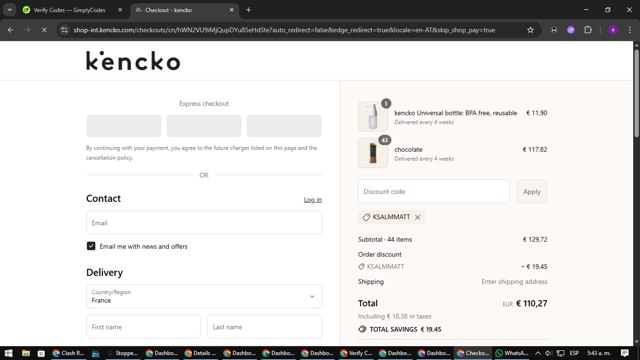 Kencko checkout page showing Kencko discount code box | Screenshot taken by SimplyCodes community member on Sep 2, 2025