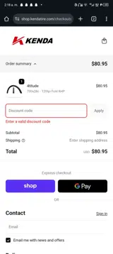 Kenda Tire coupon verification screenshot