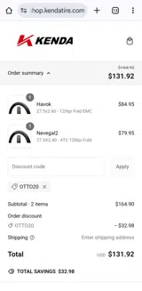 Kenda Tire coupon verification screenshot