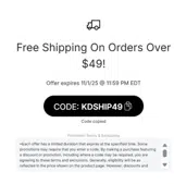 KDSHIP49 coupon verification screenshot