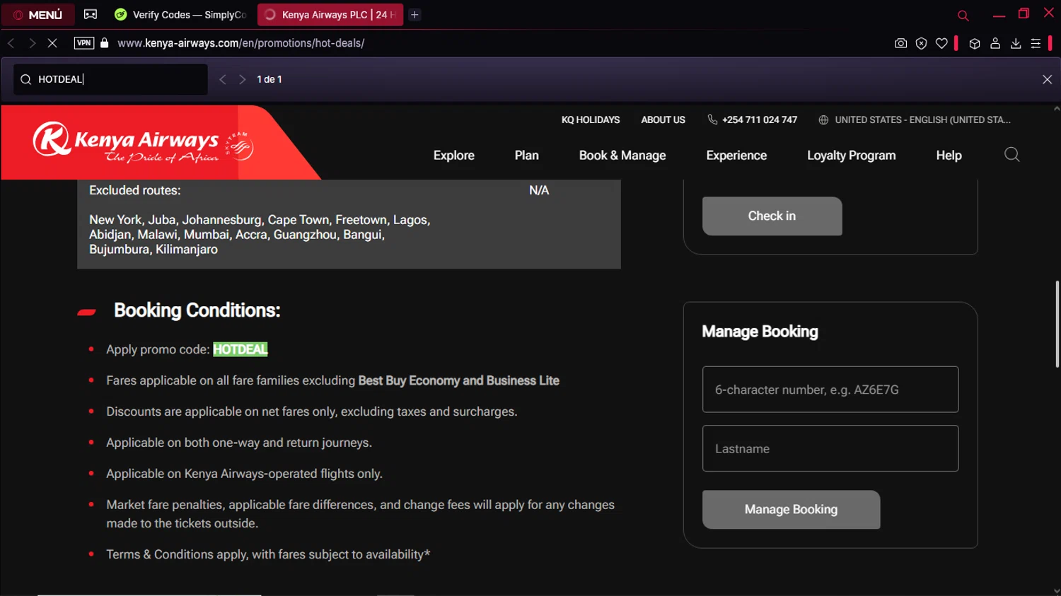 Kenya Airways checkout page showing Kenya Airways promo code box | Screenshot taken by SimplyCodes community member on Apr 11, 2025