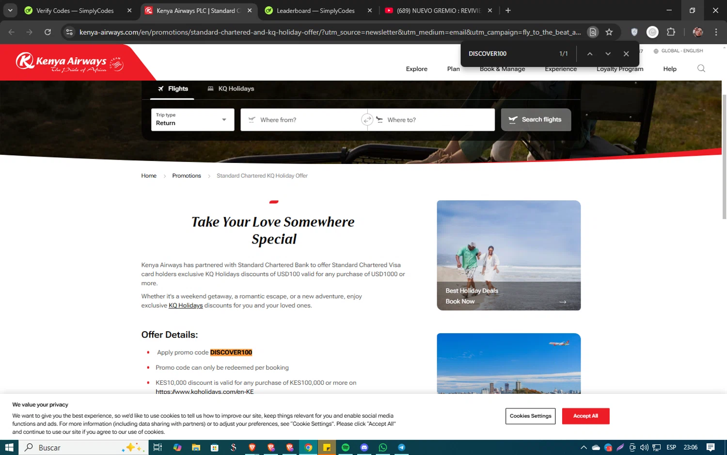 Kenya Airways checkout page showing Kenya Airways promo code box | Screenshot taken by SimplyCodes community member on Mar 5, 2025