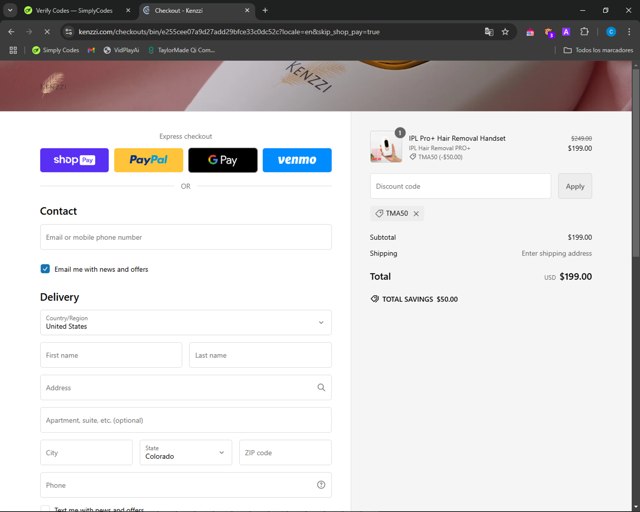 Kenzzi checkout page showing Kenzzi discount code box | Screenshot taken by SimplyCodes community member on Nov 23, 2024