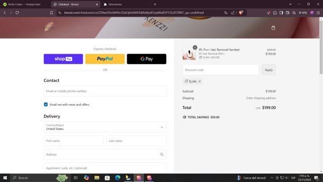 Kenzzi checkout page showing Kenzzi discount code box | Screenshot taken by SimplyCodes community member on Nov 23, 2024