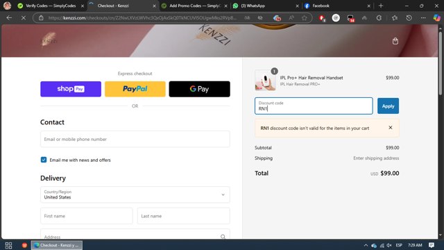 Kenzzi checkout page showing Kenzzi discount code box | Screenshot taken by SimplyCodes community member on Nov 20, 2024