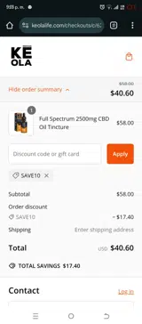 Save10 coupon verification screenshot