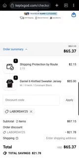 LABORDAY25 coupon verification screenshot