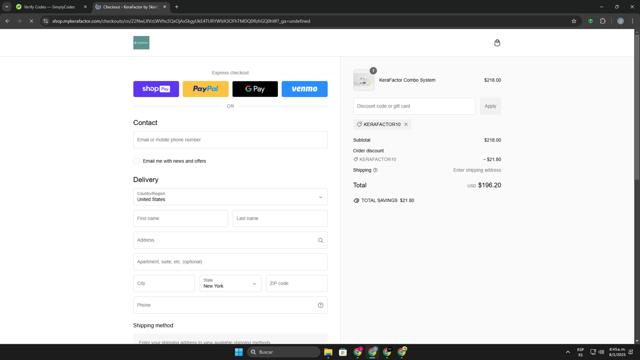 KeraFactor checkout page showing KeraFactor discount code box | Screenshot taken by SimplyCodes community member on Jan 8, 2025