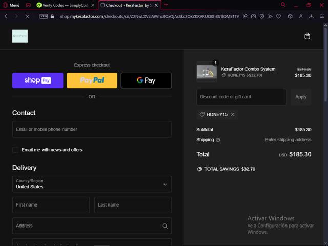 KeraFactor checkout page showing KeraFactor discount code box | Screenshot taken by SimplyCodes community member on Dec 28, 2024